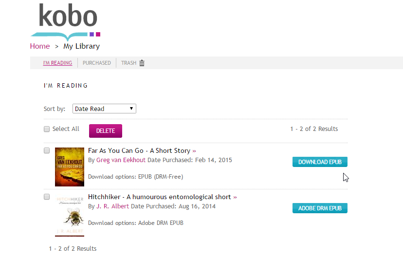 Kobo library screenshot